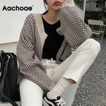 Knitted Striped Cardigan Sweater Women Fashion Patchwork Top Autumn Winter 2020 Long Sleeve Casual Outwears V Neck Buttons Coat